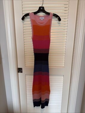 Evereve Ribbed Tank Maxi Dress in Pink, Orange & Navy Stripe